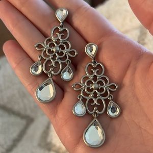 Lia Sophia Silver Earrings, large gemstone dangling teardrop earrings